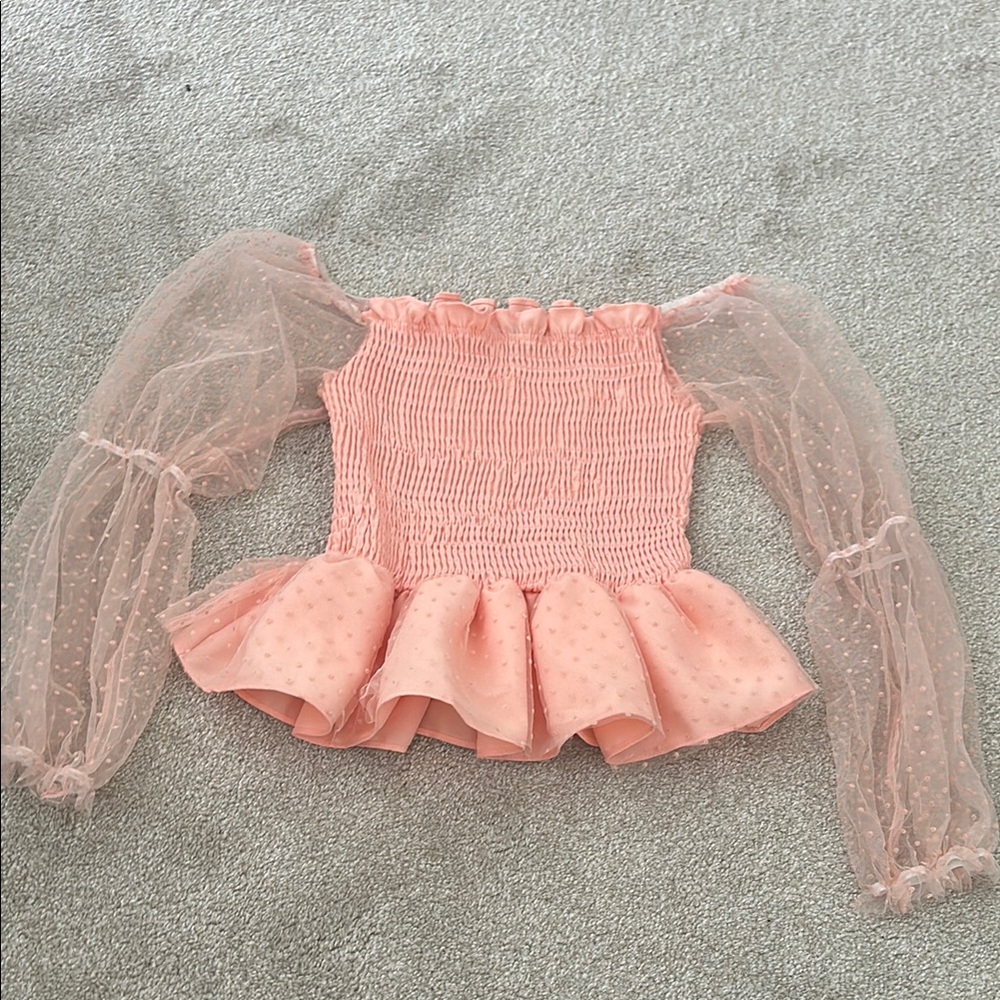 SHEIN Coral Smocked Top with Ruffle Trim